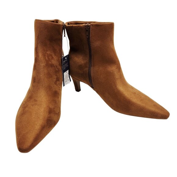 Womens Tan Faux Suede Pointed Toe Ankle Boots With Kitten Heel Size 10 - Picture 9 of 10